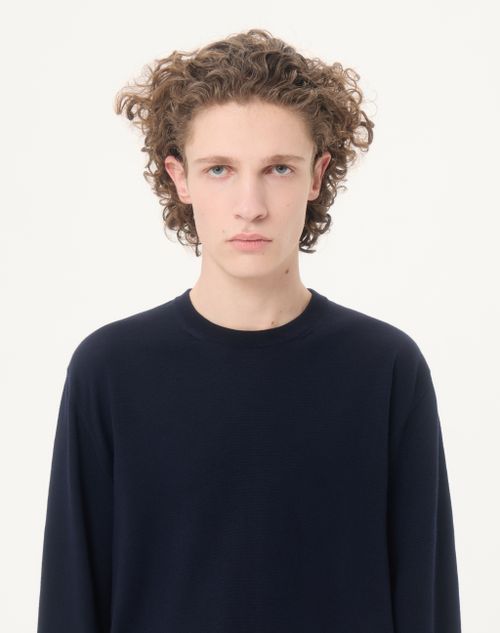 Valentino - Vロゴ エンブロイダリー ウール ニットプル - ネイビー - メンズ - ニット